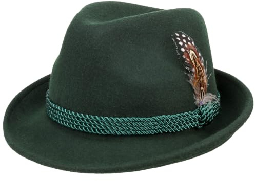 Lipodo Trachtenhut Trilby Wollfilz Fedora Tiroler Damen Herren Sommer Winter dunkelgrün 57 cm