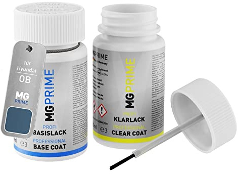 MG PRIME Autolack Lackstift für Hyundai OB Ocean Blue Metallic + Klarlack | Dark Blue Metallic, Set aus Basislack + Klarlack, Lackfläschchen mit Pinsel, je 50ml