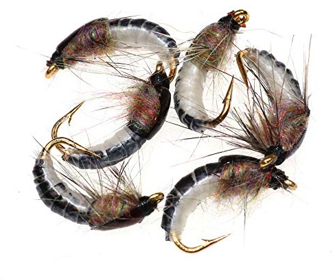 Greatfishing 6pc #12 Super Sturdy Realistic Nymph Scud Flies for Trout Nymph Beadhead Fishing Wet Assortment Flies