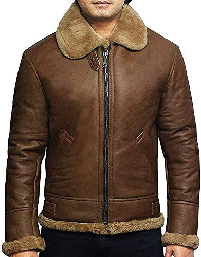 BRANDSLOCK Herrenjacke aus echtem Schafsleder B3 Aviator mit dickem Shearling-Schafsfell