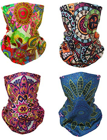 SMEHCF 4 Pannband Bandana Balaclava Halv Ansiktsmask Sköld Huvud Hår Halsduk Hals Damask Hatt Multipurpose För Kvinnor Män Andas Återanvändbar Tvättbar Bohemisk Röd Blå Gul