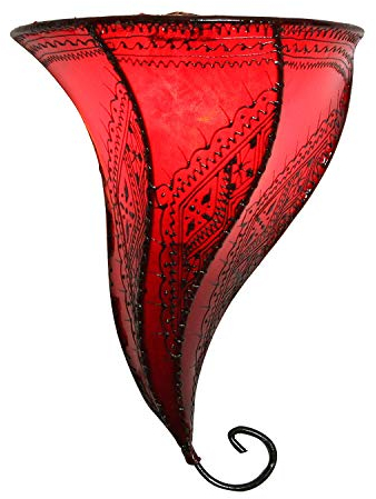 Marrakesch Mouza L1063 - Lampada da parete in stile orientale Henna, dimensioni: 31 x 25 x 12 cm (A x L x P), struttura in ferro e paralume in pelle, colore: Rosso marocchino