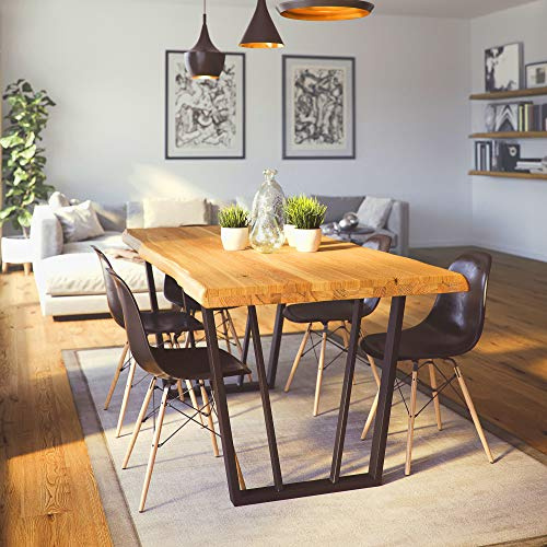 Krok Wood Esstisch Lisbon aus Massivholz mit Metallbeine (Buche, 180 x 100 x 75 cm)
