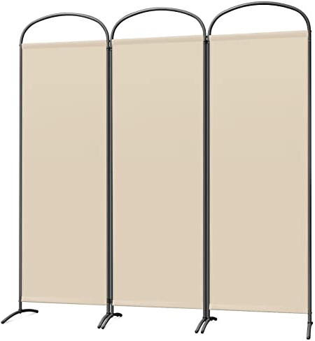 Angel Living Paravent 3 Panels Room Divider Protective Screen Wall Room Partition for Offices, Balcony, Bedroom, Outdoor Garden 168 x 182 cm Beige