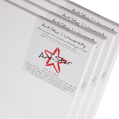 4x Art-Star | UNIVERSITY KEILRAHMEN 40x40 cm | Leinwände auf Keilrahmen 40x40 cm | Leinwandtuch vorgrundiert, malfertige bespannte quadratische Keilrahmen mit Leinwand zum malen
