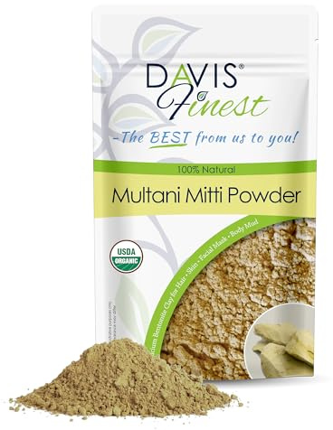 Davis Finest Organic Multani Mitti Indian Healing Clay, Fullers Earth 250g, Haarpuder, Gesichtsmaske, chemiefreier Aufheller, dunkle Flecken, Hautaufhellung, Peeling, verstopfte Poren | Fullers Earth, Chemiefreies Peeling & Reiniger, verblasst dunkle Flecken & Hautunreinheiten, Gesichtsmaske, Tonhaarmaske