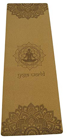 Yoga World Yogamatte aus Kork, Mandala, rutschfeste Oberfläche und rutschfeste TPE-Unterseite, starker Halt auf nassen und trockenen Oberflächen, weiches Bodenkissen für, 183 x 61 x 0,4 cm schwarz