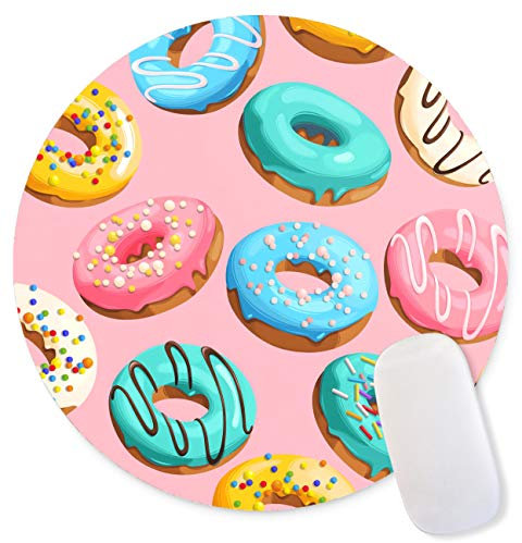Cute Donut Mouse Pad, Gaming Mouse Pad, Non-Slip Rubber, Round, Small Mouse Pads for Wireless Mouse, Laptop, Computer, Office, 7.9 X 7.9 Inch, Women, Girls, Desk Decoration, Accessories