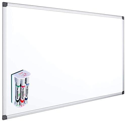 OFITURIA Pizarra Blanca Magnética Lacada Con Marco De Aluminio Resistente Fácil De Borrar en Seco, Medida 90x60 cm + borrador y 4 rotuladores