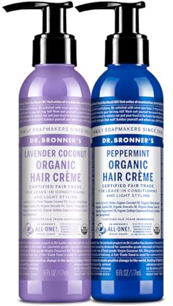 Dr. Bronner's Organic Hair Crème Leave-In Conditioner Styling Cream Anti Frizz Hair Product for Women & Men Hair Cream USDA Organic, Cruelty Free, Lavender Coconut & Peppermint - 6oz 2 Pack