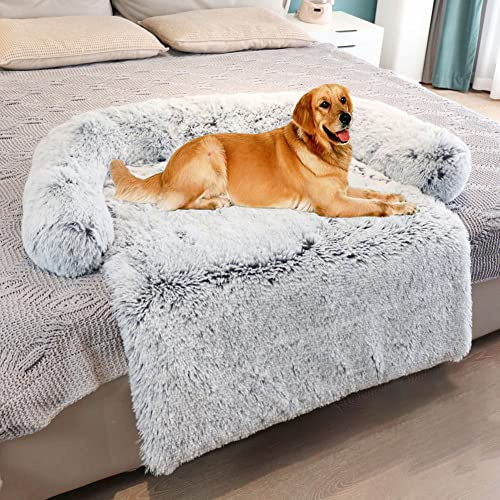 Flauschige Plüsch Hundebetten,Hundebett Couch für Sofaschutz,130*105*18cm | Katzenbett Hundematte, Haustierbett für Große Mittelgroße Hunde und Katzen, Waschbar rutschfest Hundekissen,Hellgrau
