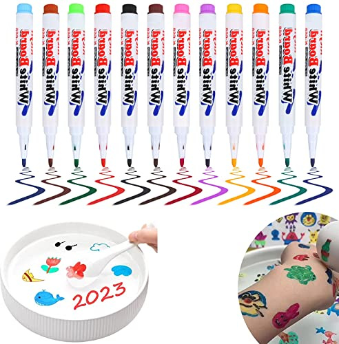 GUBOOM Pennarelli Magici per Pittura ad Acqua, 12 Penna Magica, Penne a Forma di Acqua, Pennarelli Galleggianti per Pittura, Cancellabili a Secco Penne Galleggianti Doodle