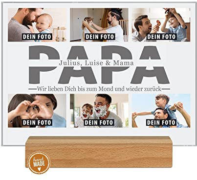 PR Print Royal Acrylbild mit Foto für Papa selbst gestalten - Hochwertiger Fotoaufsteller aus Acrylglas und Echtholzsockel | Personalisiertes Geschenk für Papa zum Vatertag, Geburtstag, Weihnachten