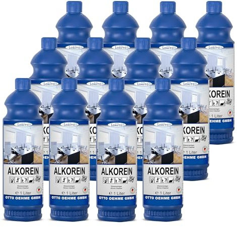 Lorito Alkorein Glanzreiniger Boden, 12 x 1L Bodenreiniger | Oberflächenreiniger Konzentrat, Reiniger für Bodenpflege von Hartböden Keramik, Fliesen, Stein, Kunststoff und Glas