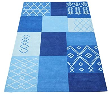Blau Beige Teppich 100% Wolle 160X230 cm Orientteppich Handgetuftet HT404