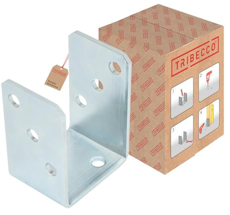 TRIBECCO® Zapatilla de pie en U para atornillar, soporte en U, 71 x 60 x 105 mm, para postes de madera cuadrados, acero plano galvanizado en caliente de 4 mm, anclaje de poste para atornillar