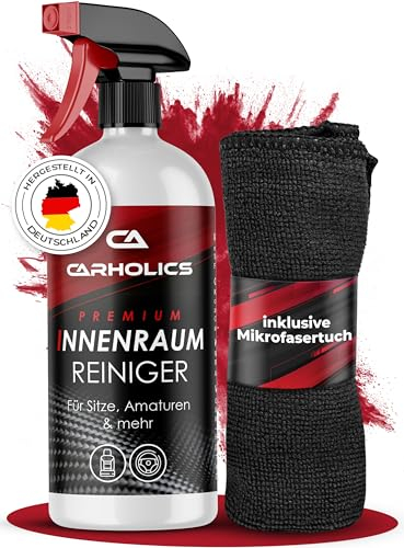 CARHOLICS Profi Auto Innenraum Reiniger Set (500ml) inkl. Mikrofasertuch I Made in Germany I Cockpit Reiniger Innenraumreiniger für Kunststoff, Polsterreiniger Cockpitpflege Auto