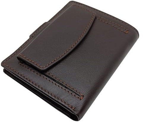 Mini Cartera Hombre Piel Monedero Exterior - Hecho a Mano - 10064 Marron