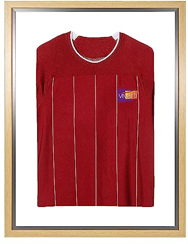Vivarti DIY Erwachsene Standard Sport Shirt Display Schattenfugenrahmen für Fußballtrikot, Rugby-Shirt, Band T-Shirt – 60 x 80 cm – Eichenrahmen, silberner Innenrahmen, weiße Rückwand