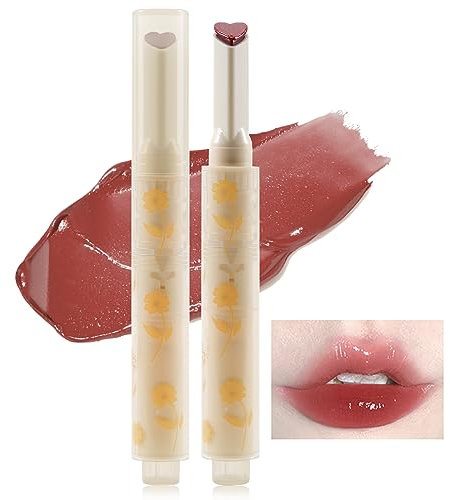 Erinde Jelly Lipstick, Tinted Glasting Melting Balm, Heart Shape Lip Gloss Lip Stain, Long Lasting Moisturizing, High Pigmented, Plumping Lip Makeup 02# Litchi Fig