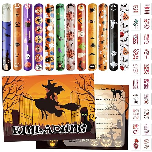 Halloween Einladungen Schnapparmband,44PCS Halloween Mitgebsel Kinder Bunte Slap Armbänder,Halloween Party Deko Kinder Geschenke,Halloweens Geburtstag Gastgeschenke Party Schnapparmband Mädchen Jungen