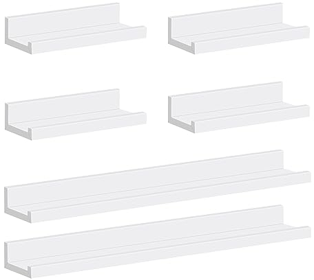 WOLTU Set di 6 Mensola da Muro, Mensola Sospesa, Scaffale da Parete in MDF per Soggiorno, Cucina, Camera da Letto, Ufficio, Bianco, RG9491ws-2