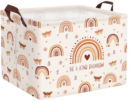 Clastyle Boho Regenbogen Mädchen Aufbewahrungskorb für Babyzimmer Schmetterling Blume Rosa Wasserdicht Rechteckig Stoff Regalkörbe Kleidung Spielzeug Kinder Aufbewahrungsbox, 40x30x30 cm
