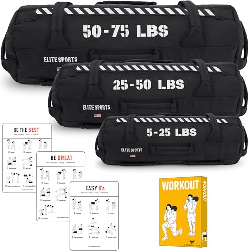 Elite Sports Workout Sandsack für vielseitige, Intensive Rumpfmuskulatur, Fitness, Krafttraining mit strategischer Griffplatzierung (unbefüllt)