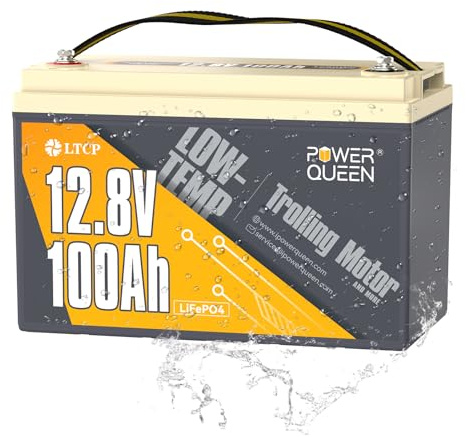 Power Queen 12V 100Ah LiFePO4 Batterie für Marine | IP65, Tiefentladeschutz, Max. 15000 Zyklens, 1280Wh, für Trolling Motoren, Wohnmobil, Off-Grid