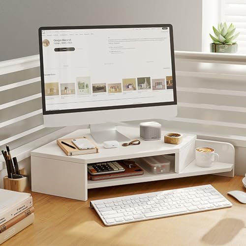 Soporte de Esquina para Monitor Escritorio de Oficina Estante de Esquina Elevador, Elevador de Madera para Monitor de Ordenador, Soporte Ergonómico de Sobremesa para Portátil/pantalla de Ordenador/tv,