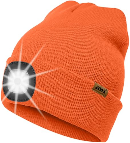 ATNKE LED Beleuchtete Mütze mit Licht,Wiederaufladbare USB 4 LED Beleuchtete Laufmütze Extrem Heller Lampe Winter Warme Stricken Mütze Technik Geschenke für Herren und Damen