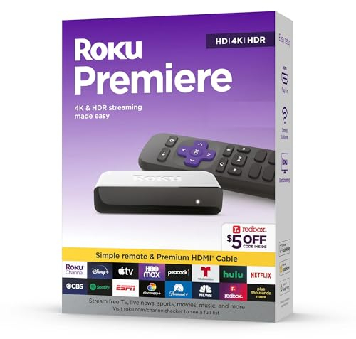 Roku 3920RW-SW Premiere | 4K/HDR Streaming Media Player Wi-Fi Enabled with Premium High Speed HDMI Cable and Simple Remote