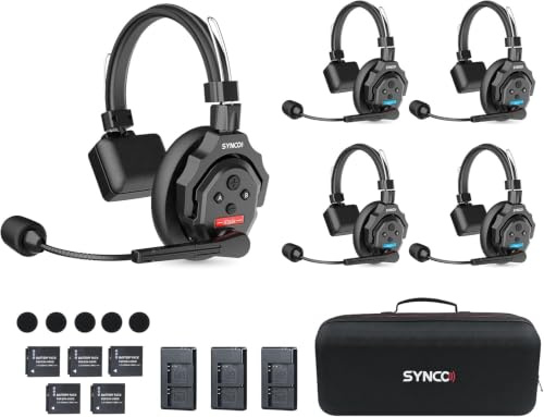 SYNCO XTALK X5 Cuffie Intercom Full Duplex per Comunicazione Team (5 PCS) | 2.4G Wireless Full Duplex, Portata 350m, Batteria 24H, Riduzione del Rumore ENC, Monitoraggio 3,5mm per Produzioni ed Eventi