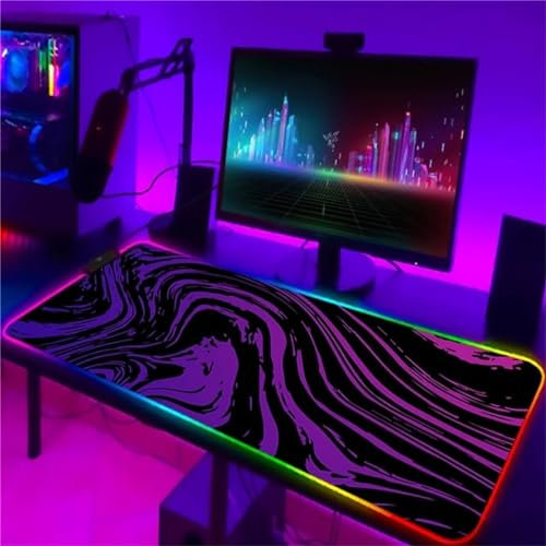 RGB Tapis de Souris Gaming Grand Tapis de Souris XXL 800x300x4mm 14 Modes d'éclairage LED Lumineuse Tapis de Souris Mouse Pad Rétroéclairage pour Gamer Clavier PC, Strates Liquides