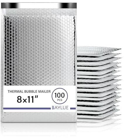 Baylue Thermal Bubble Mailer 8x11 - 100 Pack Bulk | Metallic Bubble Mailers #2| Insulated Mailers for Cold Shipping | Waterproof Thermal Foil Shipping Envelopes | Secure Cold Shipping Bags