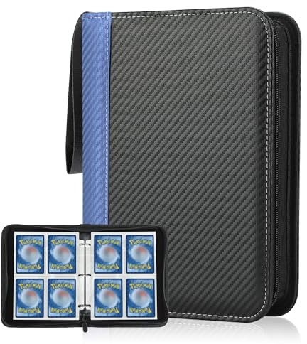 Deoyibu Sammelkarten Album für 440 Karten, Sammelalbum mit 4 Fächern 55 Seiten für Karten-Organizer, Karten Binder aus PU, für Sportkarten, MTG, TCG, Yugioh-Karten etc. Blau