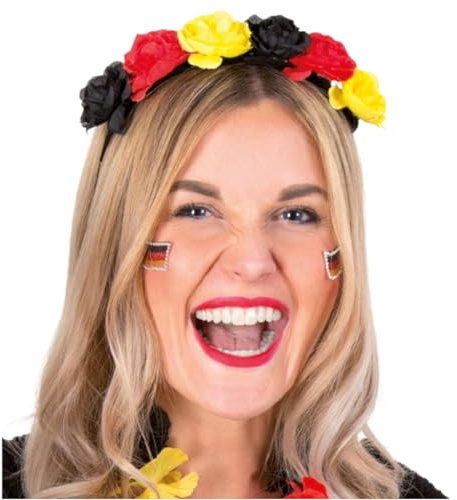 KarnevalsTeufel Blumen Haarreif Deutschland Schwarz-Rot-Gold | Blumiger Deutschland Haarreif in Schwarz-Rot-Gold für EM, WM, Public Viewing, Stadion und Fanpartys.