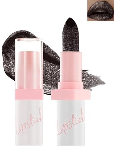 Metallic Glitzer Lippenstift Schwarzer, Shimmer Lippenstift Wasserfester Langanhaltend, Diamond Glänzend Lipgloss, Creme Feuchtigkeitsspendend, Glitter Lipstick Make-up Geschenke für Weihnachten-07