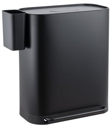 SVITA MLT2X30 Mülleimer 2 x 30 Liter Treteimer Abfalleimer 60 Liter mit 2 Fächern mit zusatz Fach freistehend mit Deckel inkl. Inneneimer für Küche in Schwarz