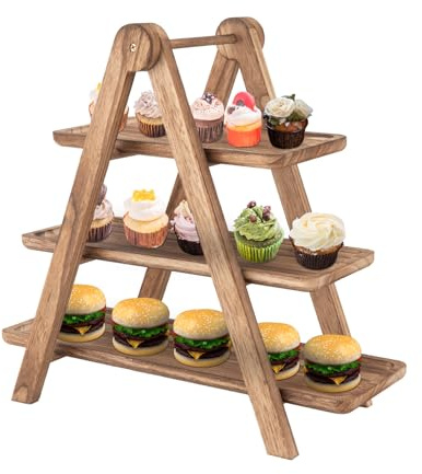 GDDGHS 3 Tier Serving Tray Wooden Cupcake Stand, Wood Cupcake Stand 3 Tier Wood Dessert Display Stand for Party/Birthday/Wedding, 3 Tiered Wooden Dessert Table Display Set Portable