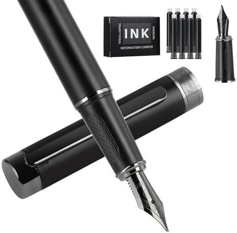 Füllfederhalter Enthält zwei Federn und 8 Tintenpatronen Luxus schönschreibfüller Set Schönes Stiftgeschenk reines Kupfer,Büro-Executive-Stift professionelle glatte Schreibstifte für Männer (Schwarz)