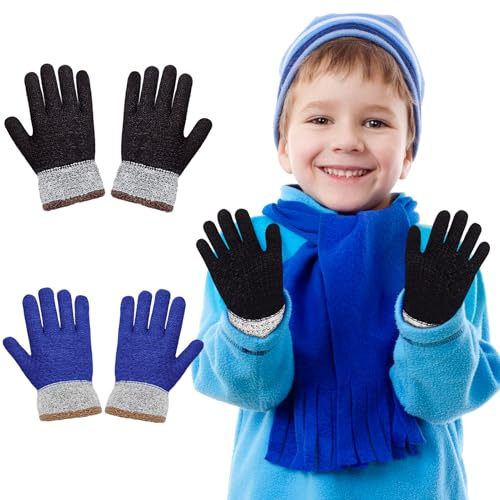 Becellen 2 Paar Strickhandschuhe Kinder, Vollfinger Elastische Handschuhe Warme Magische Handschuhe für Jungen Mädchen