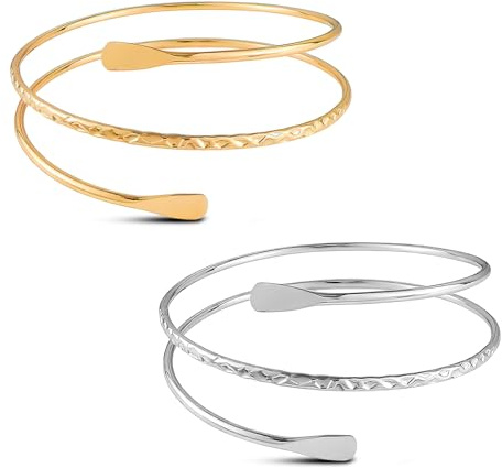 2 braccialetti da braccio per ragazze e donne, regolabile in oro e argento, braccialetto minimalista a serpente, elegante bracciale dorato da braccio, bracciale aperto da donna, gioielli per la parte