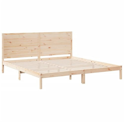vidaXL Massivholzbett, Holzbett mit Kopfteil Lattenrost, Doppelbett für Schlafzimmer, Bett Bettgestell, Modern, 200x220cm Massivholz Kiefer