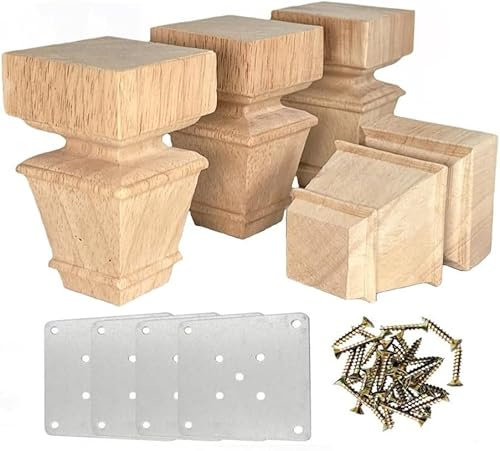 Mysummer 4PCS 2 Inch Wooden Unpainted Furniture Legs with Mounting Plates Screws Solid Wood Furniture Feet Replacement for Couch Cabinet Sofa Dresser Ottoman TV Stand Bed Home (8cm/3.15inch)