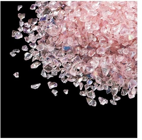 Wisafory Crushed Glass Chips Unregelmäßiges Glaschips Glitter Ungebohrte Glasperlen Transparent Glas für Hochzeit Party Vasenfülle Hochzeiten Tischdekorationen Kunsthandwerke 100g Sakura Rosa
