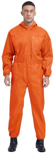 Miutii Herren Arbeitsoverall mit Kapuze Schutzanzug Antistatischer Schutz Overall Ganzkörperanzug Arbeitsanzug Industrie Handwerker Arbeitskleidung Orange 4XL