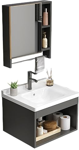 SXSYTR Badezimmer-Eckwaschbecken Mit Unterschrank, Waschbecken Badezimmer, Bathroom Cabinet, Aufsatzwaschbecken Bad, Badmöbel Set für Kleine Bäder, Waschbecken Set for Kleine Räume(60cm)