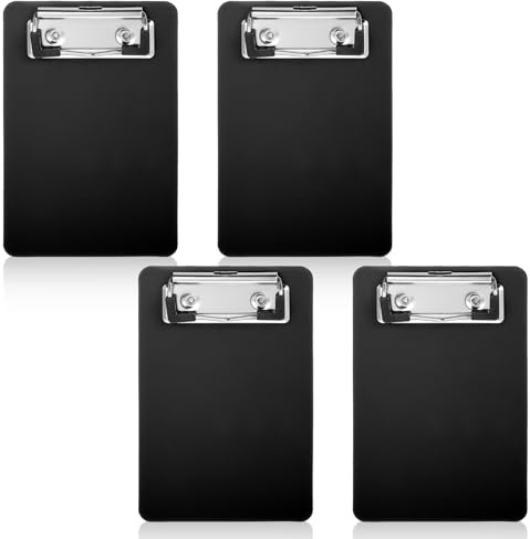 Oruola 4 Stück Klemmbrett A6, Mini Clipboard, Kunststoff Klemmbrett Schwarz | 10 x 15cm Klemmbretter, Kleine Klemmbretter mit Stifthalter für Klassenzimmer,Büros,Restaurants,Arztpraxen,Hotel