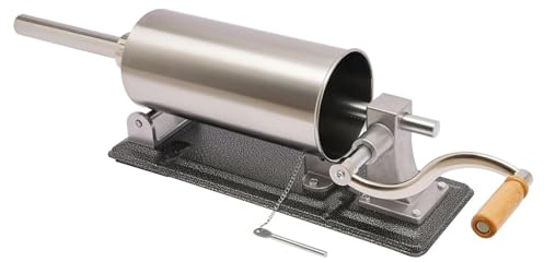 4L Manuell Wurstfüller, Horizontale Küche Edelstahl Wurstfüllmaschine mit 4 Rohre aus rostfreiem Stahl und 4 Kunststoffrohre Wurstspritze Silber für Hausgemachte